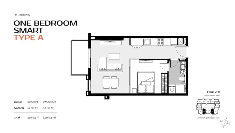 FH Residency 1 Bedroom Smart Type A Floor Plan