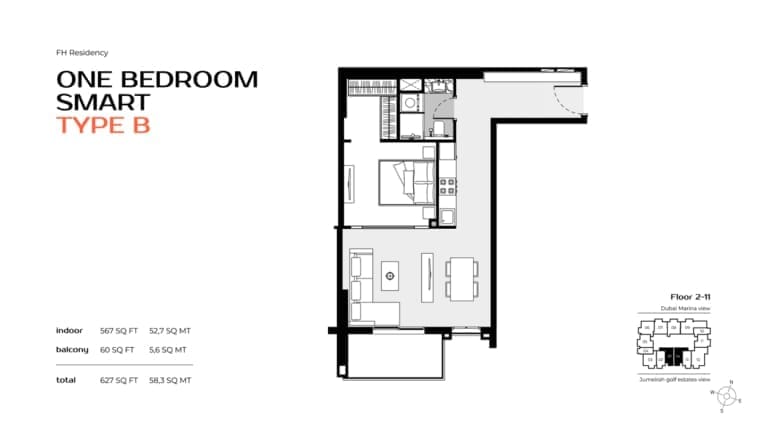 FH Residency 1 Bedroom Smart Type B Floor Plan