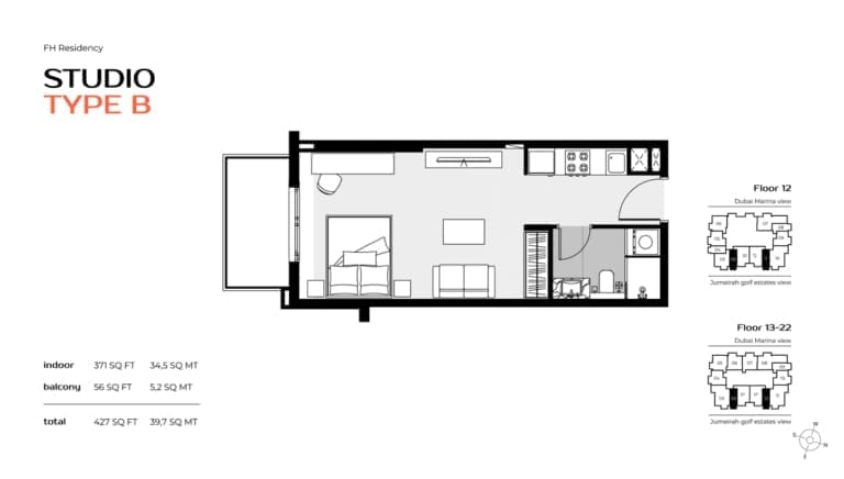 FH Residency Studio Apartment Type B Floor Plan