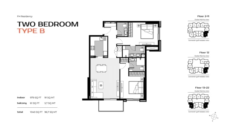 FH Residency 2 Bedroom Type B Floor Plan