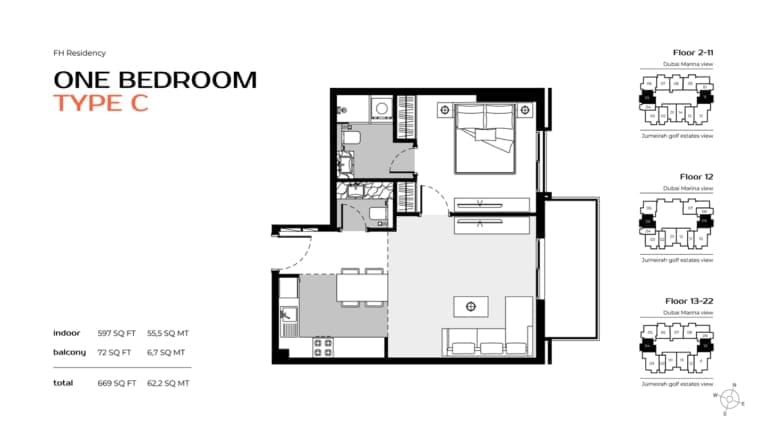 FH Residency 1 Bedroom Type C Floor Plan