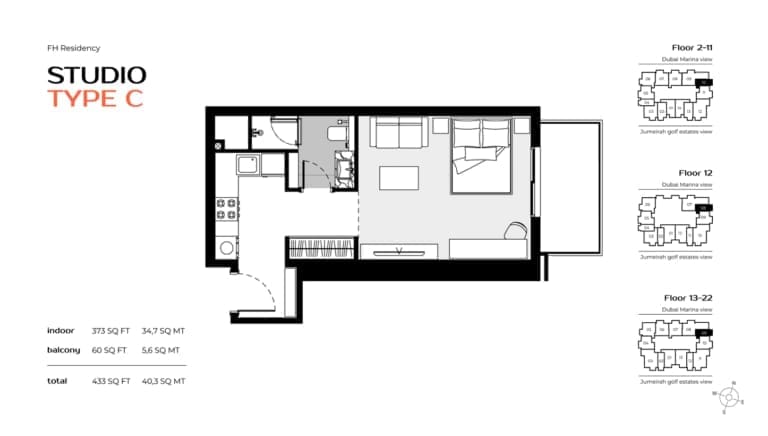 FH Residency Studio Apartment Type C Floor Plan