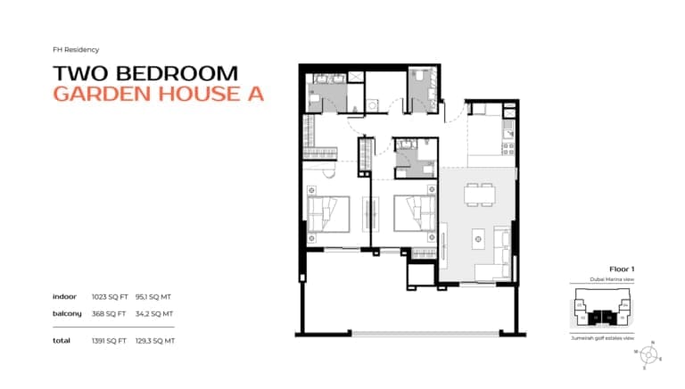 FH Residency 2 Bedroom Garden House Type A Floor Plan