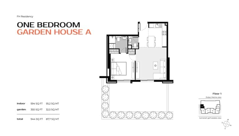 FH Residency 1 Bedroom Garden House Type A Floor Plan