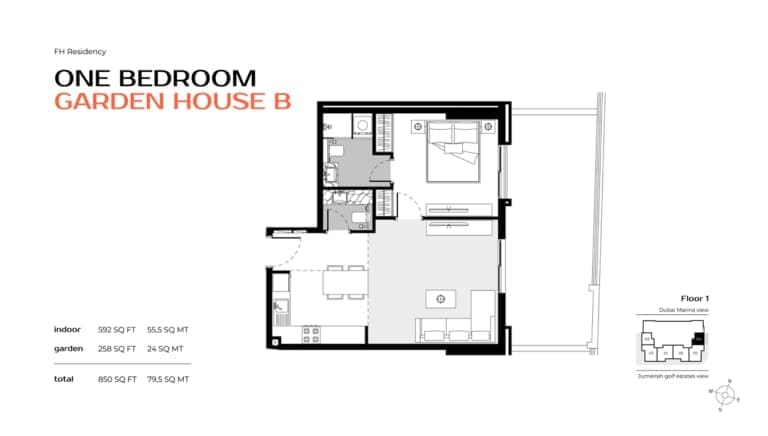 FH Residency 1 Bedroom Garden House Type B Floor Plan