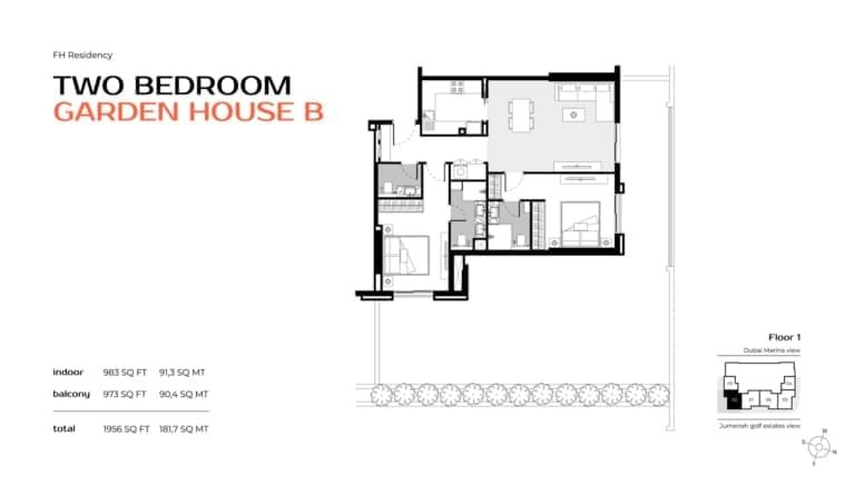 FH Residency 2 Bedroom Garden House Type B Floor Plan