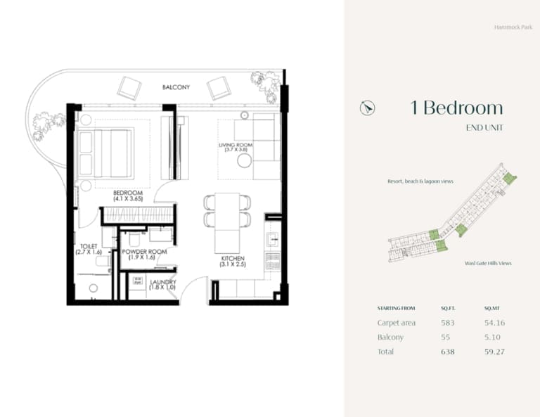 Hammock Park 1 Bedroom End Unit Floor Plan
