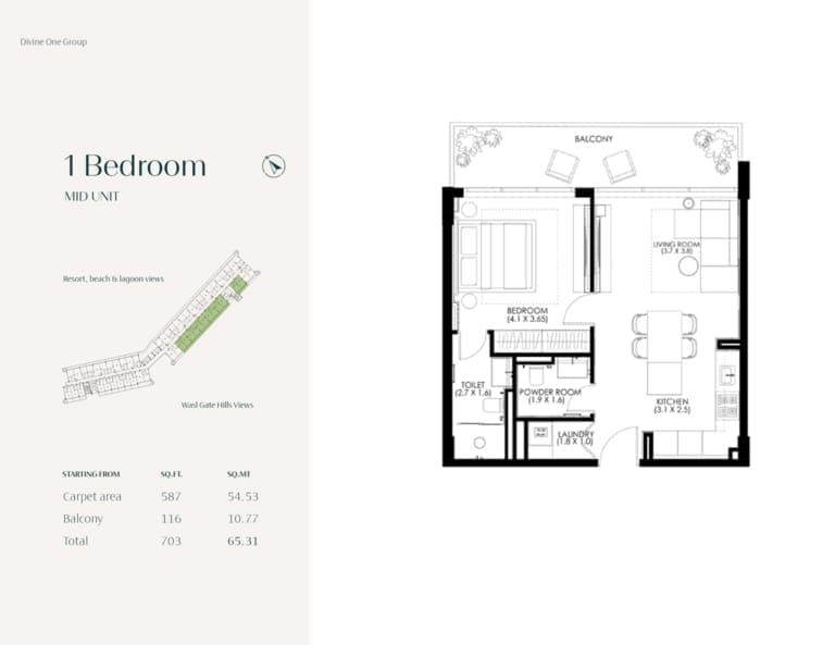 Hammock Park 1 Bedroom Mid Unit Floor Plan