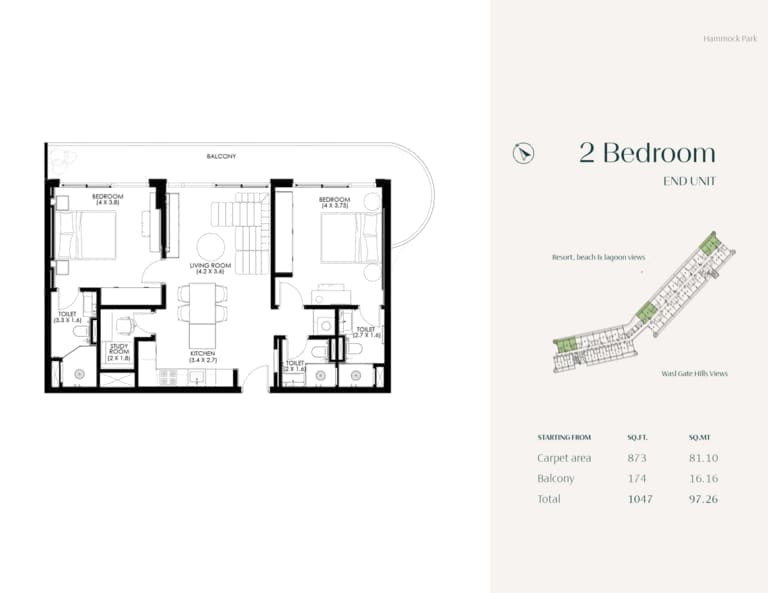 Hammock Park 2 Bedroom End Unit Floor Plan