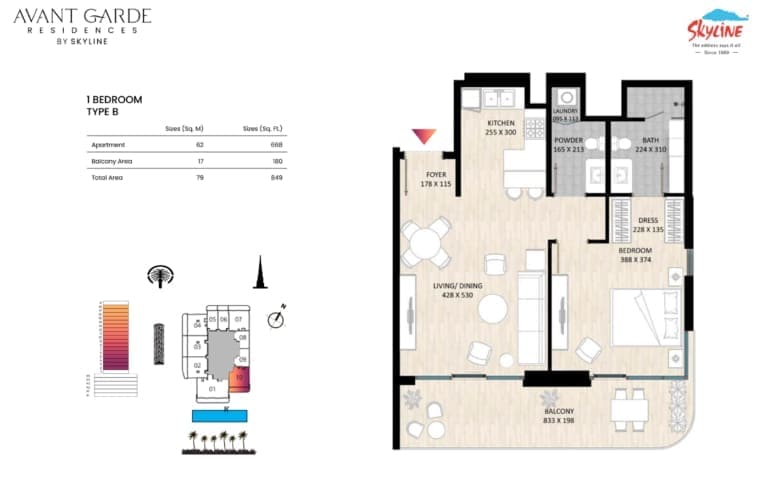 Avant Garde Residences 1 Bedroom Apartment Type B Floor Plan