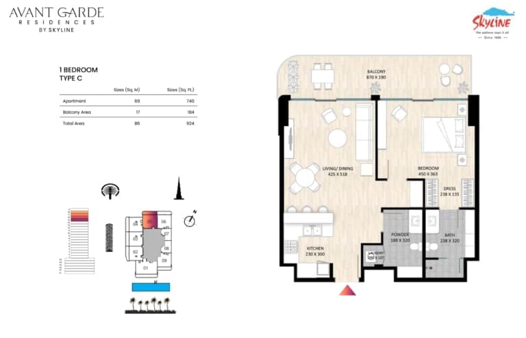 Avant Garde Residences 1 Bedroom Apartment Type C Floor Plan