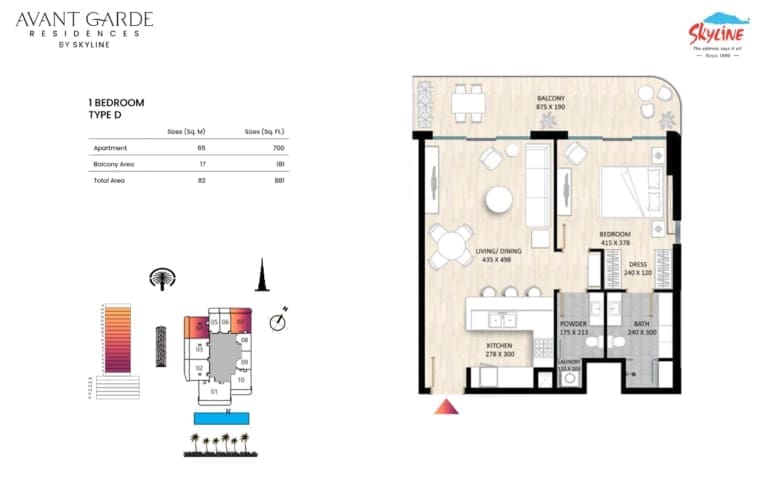 Avant Garde Residences 1 Bedroom Apartment Type D Floor Plan