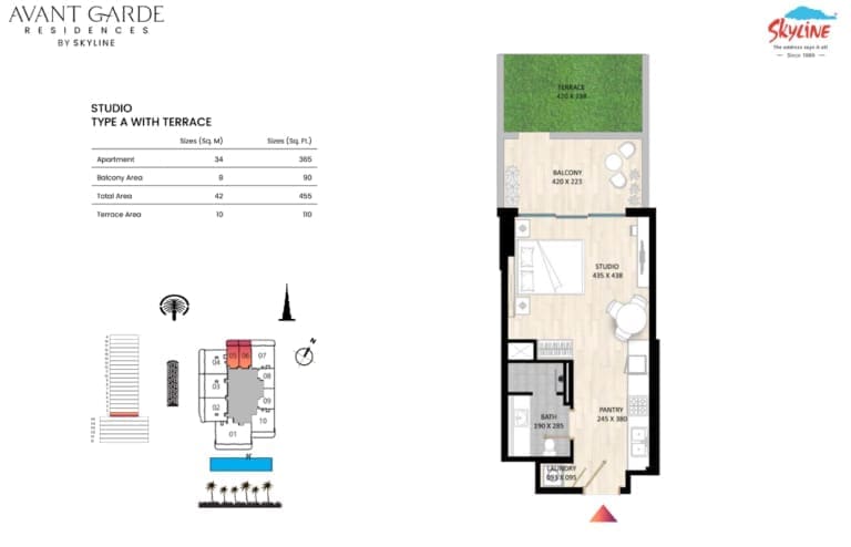 Avant Garde Residences Studio Apartment with Terrace Type A Floor Plan