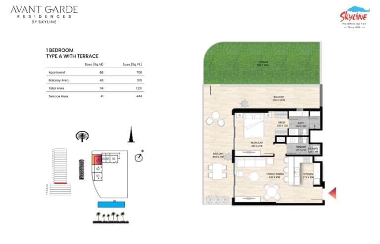 Avant Garde Residences 1 Bedroom Apartment with Terrace Type A Floor Plan