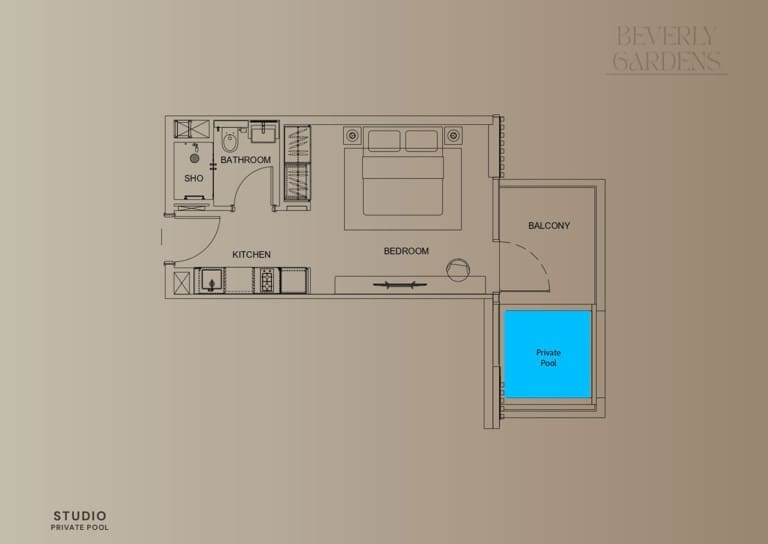 Beverly Gardens Studio Apartment with Private Pool Floor Plan