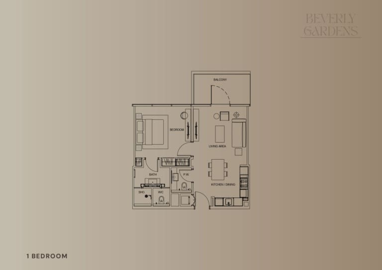 Beverly Gardens 1 Bedroom Apartment -1 Floor Plan