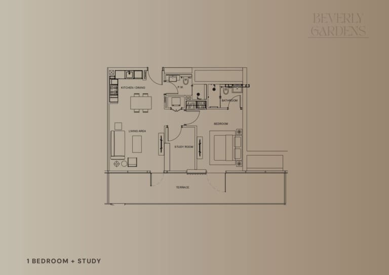 Beverly Gardens 1 Bedroom Plus Study Apartment Floor Plan