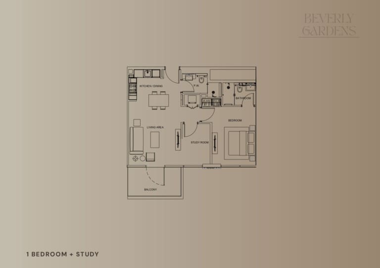 Beverly Gardens 1 Bedroom Plus Study Apartment – 1 Floor Plan