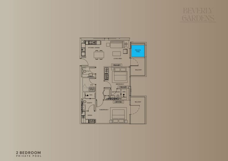 Beverly Gardens 2 Bedroom with Private Pool Apartment Floor Plan