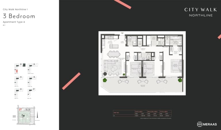 City Walk Northline 1 – 3 Bedroom Apartment Type A.1 Floor Plan