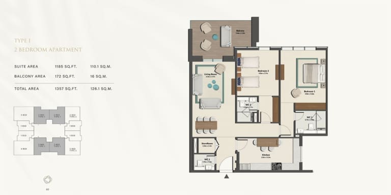 Cresswell Residences 2 Bedroom Apartment Type 1 Floor Plan
