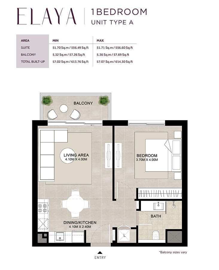 Elaya by Nshama 1 Bedroom Type A Floor Plan