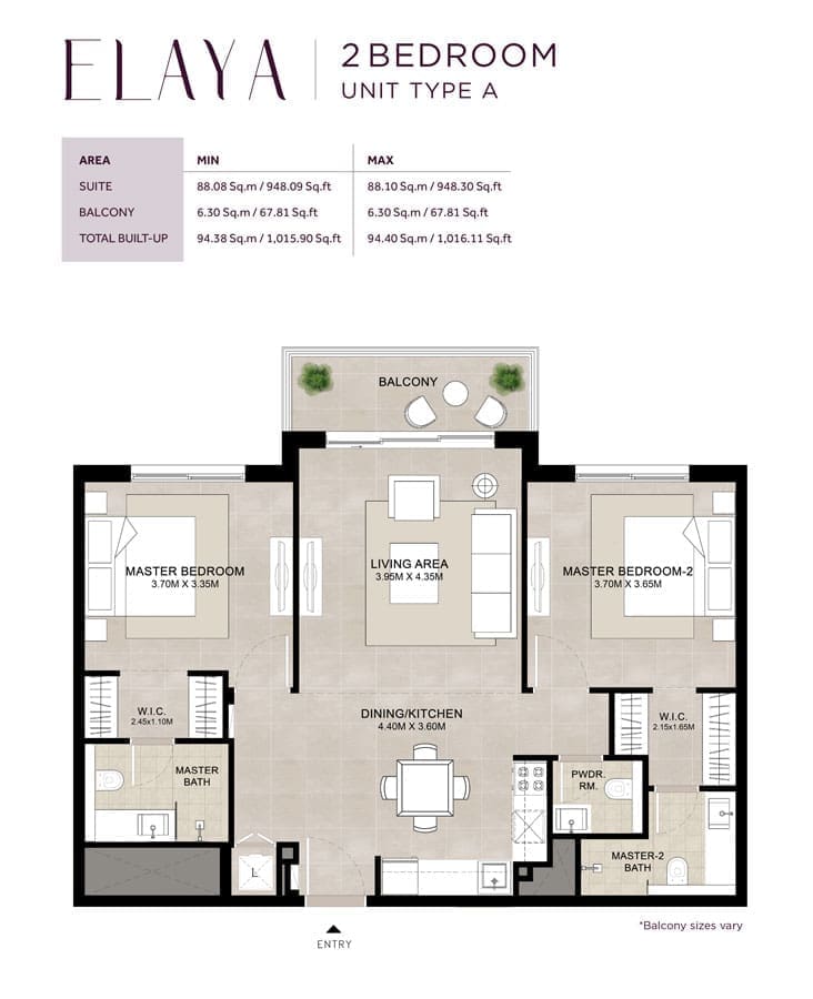 Elaya by Nshama 2 Bedroom Type A Floor Plan