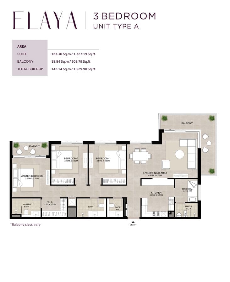 Elaya by Nshama 3 Bedroom Type A Floor Plan