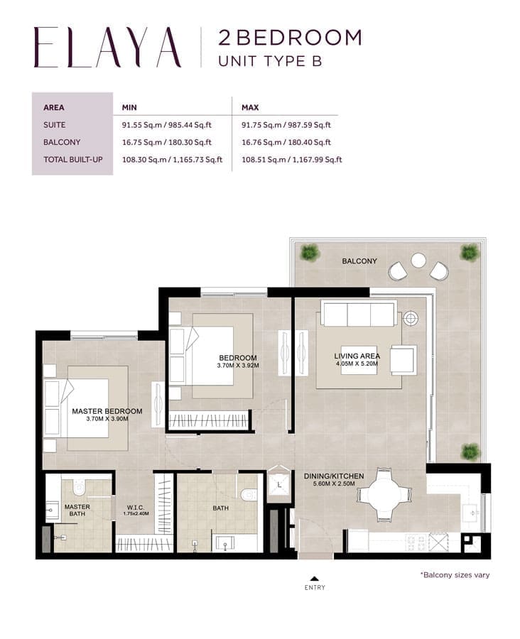 Elaya by Nshama 2 Bedroom Type B Floor Plan