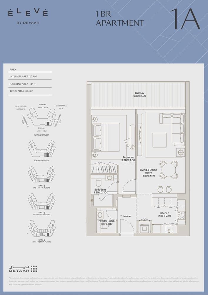 Eleve 1 Bedroom Apartment Type 1A Floor Plan
