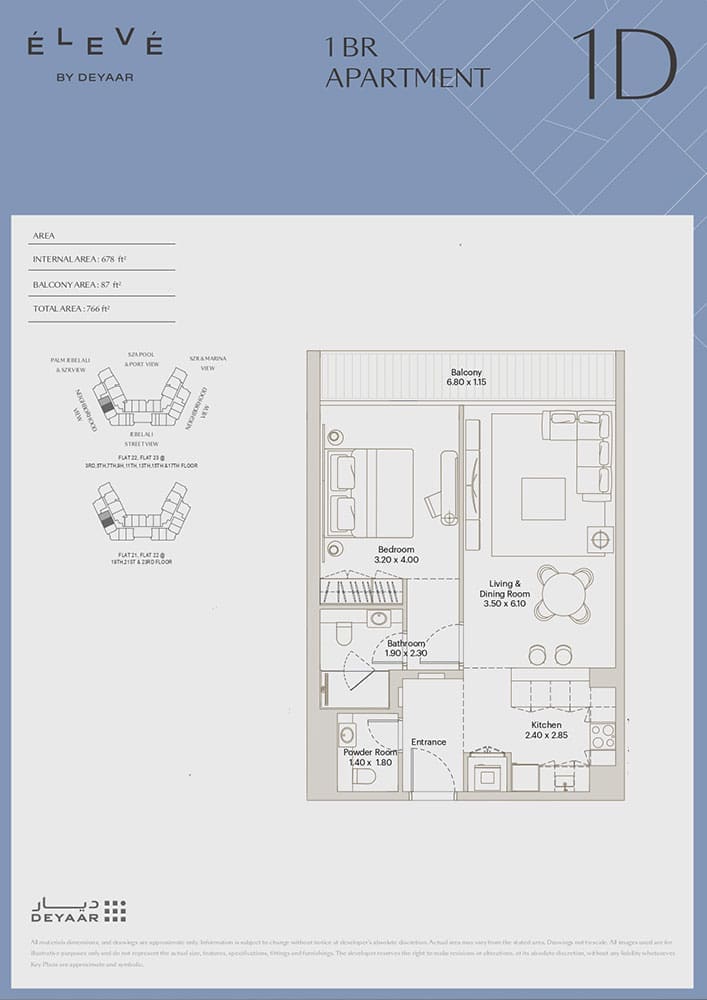 Eleve 1 Bedroom Apartment Type 1D Floor Plan