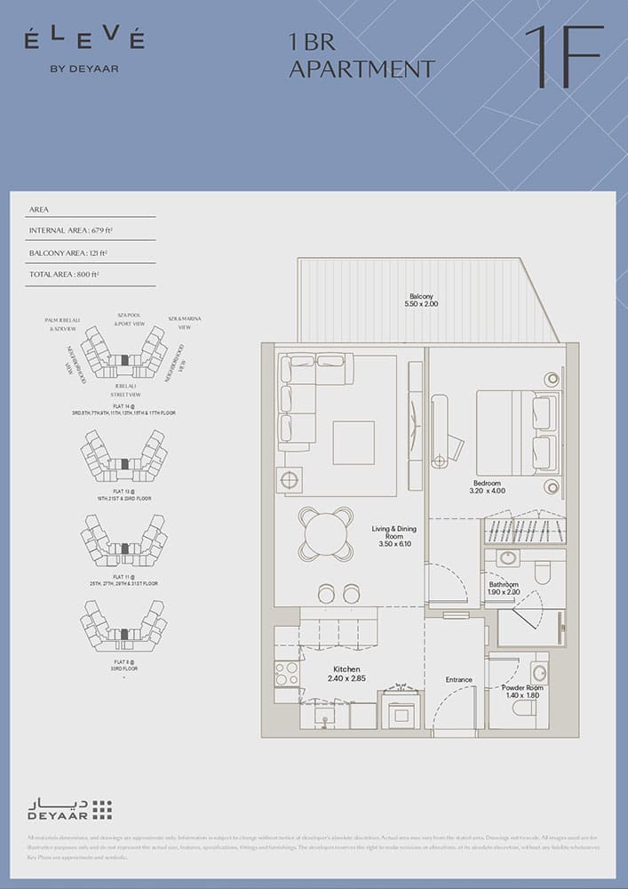 Eleve 1 Bedroom Apartment Type 1F Floor Plan