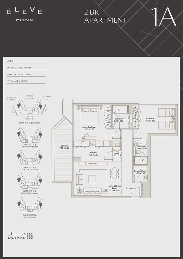 Eleve 2 Bedroom Apartment Type 1A Floor Plan
