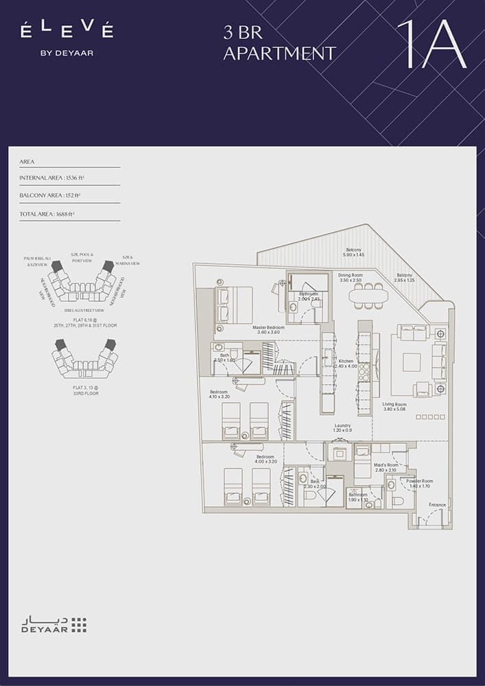 Eleve 3 Bedroom Apartment Type 1A Floor Plan