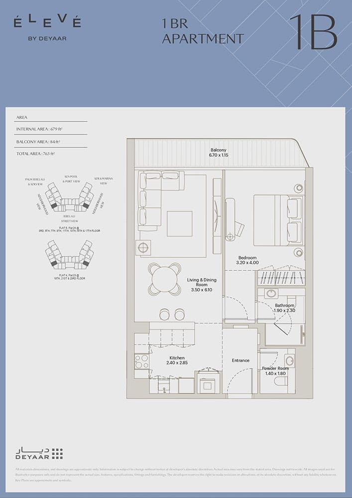 Eleve 1 Bedroom Garden Apartment Type 1B Floor Plan