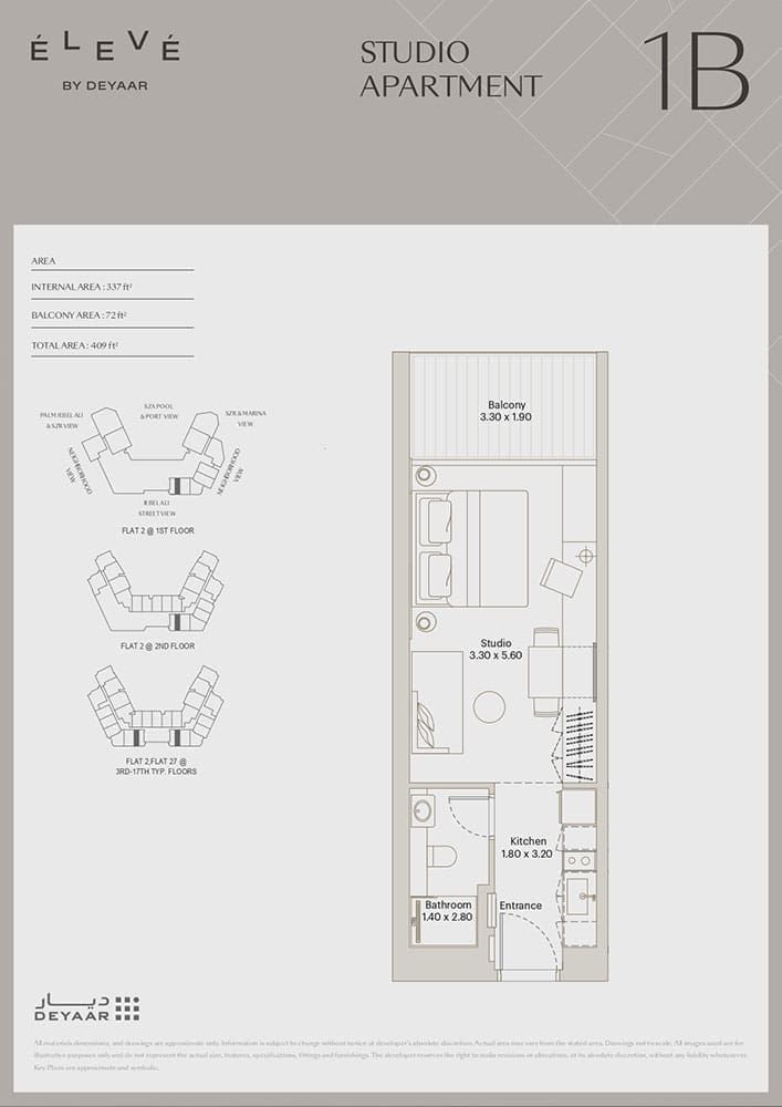 Eleve Studio Apartment Type 1B Floor Plan