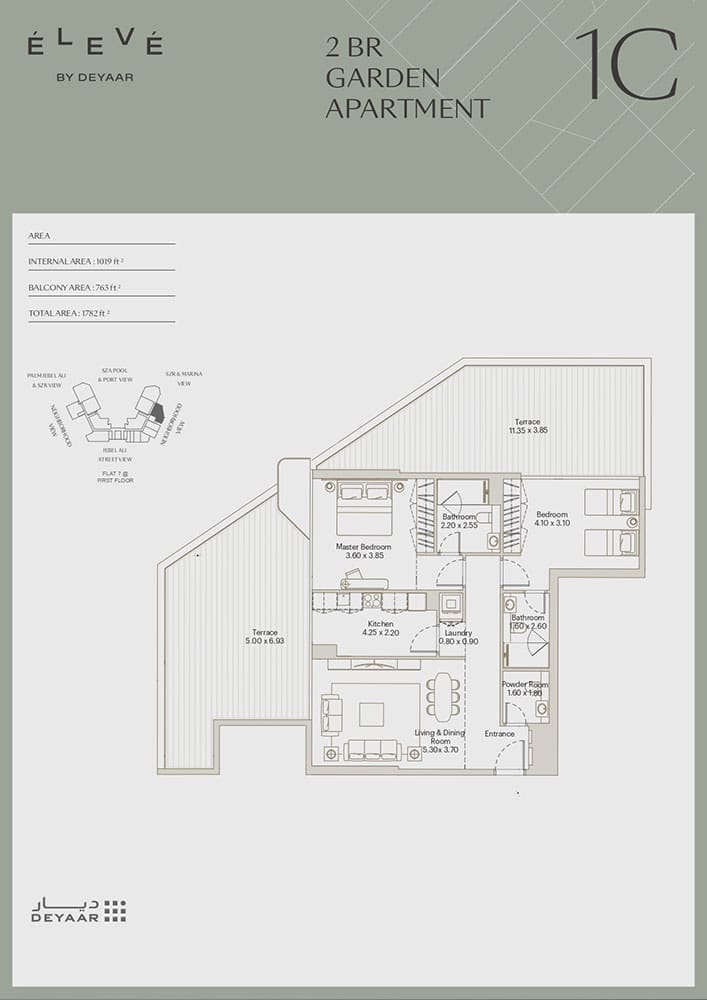 Eleve 2 Bedroom Garden Apartment Type 1C Floor Plan