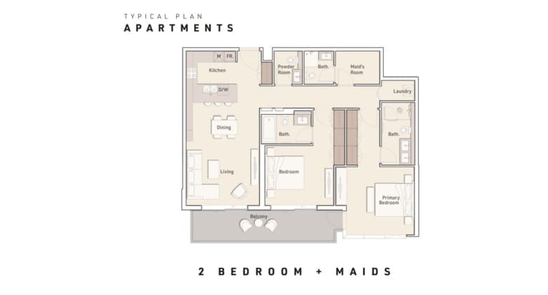 Ellington House 2 Bedroom Apartment Plus Maid Floor Plan