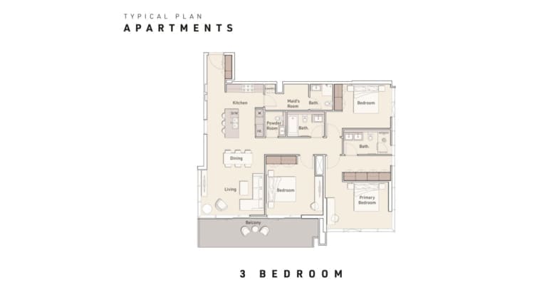 Ellington House 3 Bedroom Apartment Floor Plan