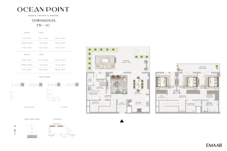Emaar Ocean Point Townhouse Type TH – 1C Floor Plan