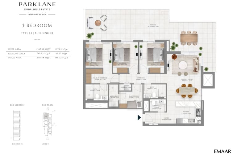 Emaar Park Lane 3 Bedroom Type 1.1 Building 1B Floor Plan