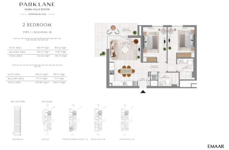 Emaar Park Lane 2 Bedroom Type 1 Building 1B Floor Plan