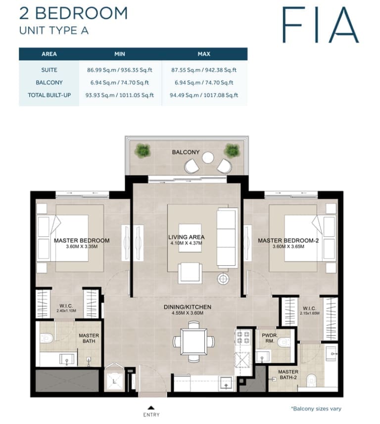 FIA by Nshama 2 Bedroom Unit Type A Floor Plan