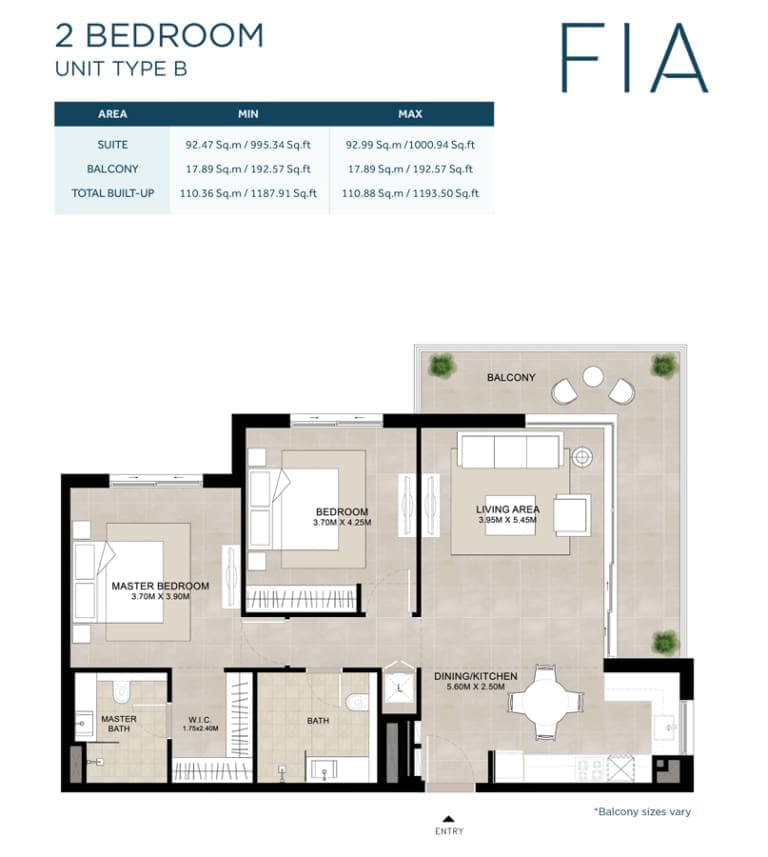 FIA by Nshama 2 Bedroom Unit Type B Floor Plan