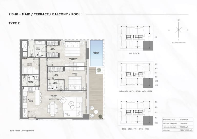 Gharbi 1 Residences 2 Bedroom Plus Maid Type 2 Floor Plan