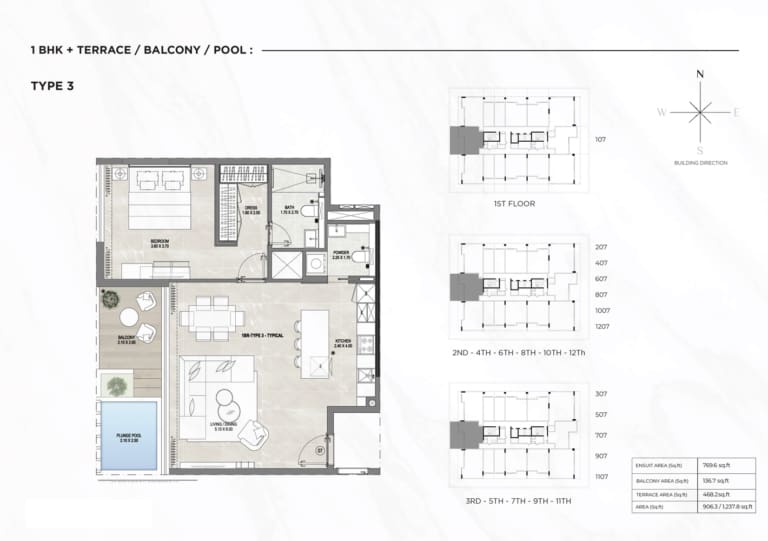 Gharbi 1 Residences 1 Bedroom Apartment Type 3 Floor Plan