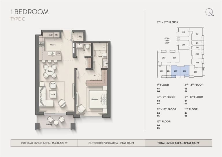 Hillmont Residences 1 Bedroom Apartment Type C Floor Plan