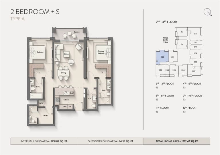 Hillmont Residences 2 Bedroom Plus Study Apartment Type A Floor Plan