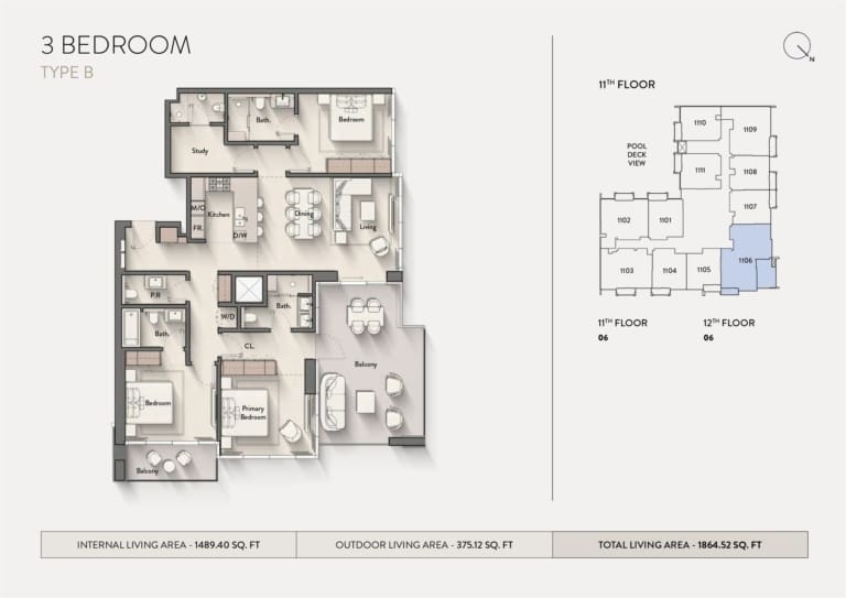 Hillmont Residences 3 Bedroom Apartment Type B Floor Plan