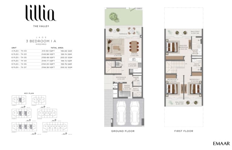 Lillia by Emaar Jade 3 Bedroom IA Mirrored Floor Plan